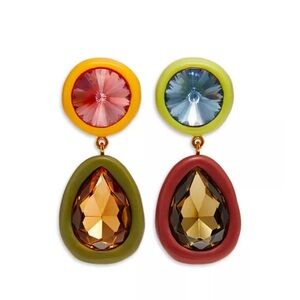 TORY BURCH Crystal Double Drop Clip On Earrings
